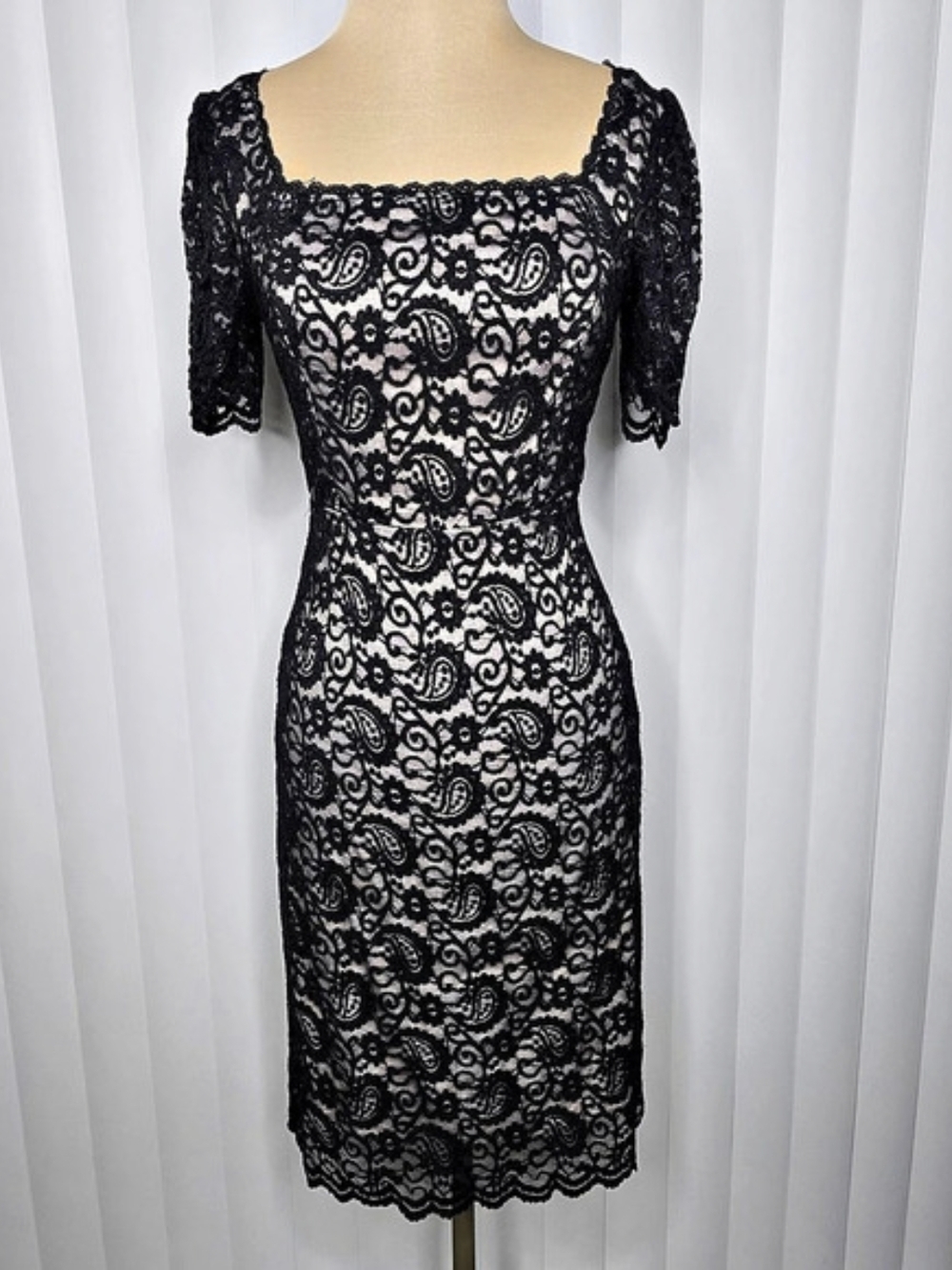 Black Lace Paisley Midi Dress NWOT Small HOCO Party Cocktail Formal